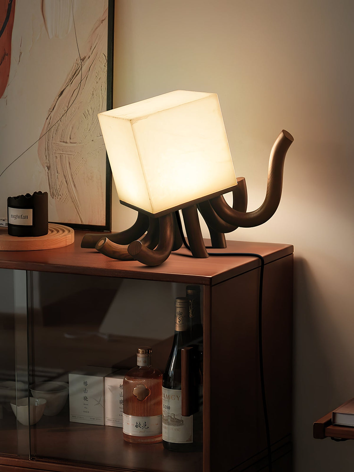 Octavia Sculptural Alabaster Table Lamp with Wooden Base