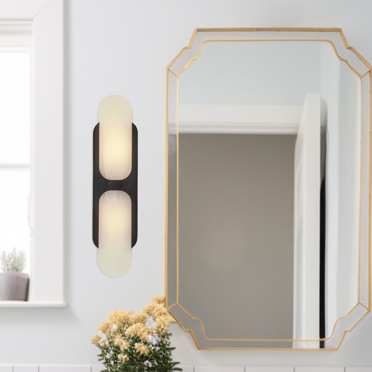 Odin Alabaster Wall Sconce in Brushed Brass | Modern Wall Lighting