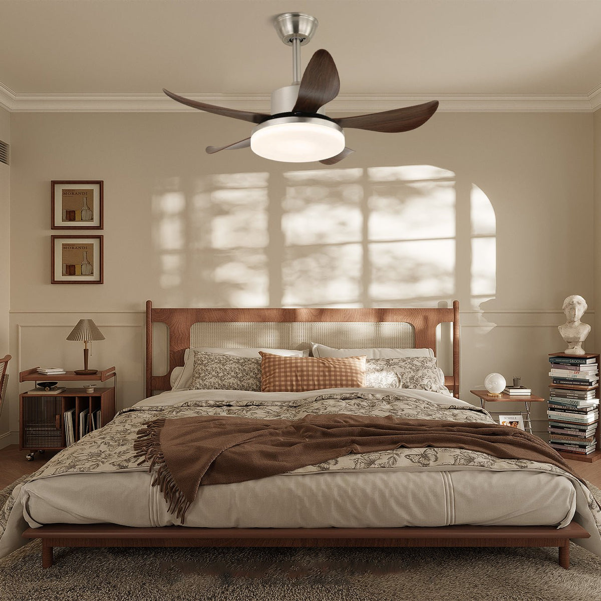Oliver Ceiling Fan Light with Walnut Blades and Integrated LED