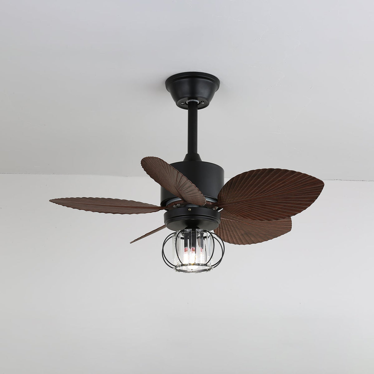 Oliver Gale Ceiling Fan Light with Industrial Cage and Walnut Blades