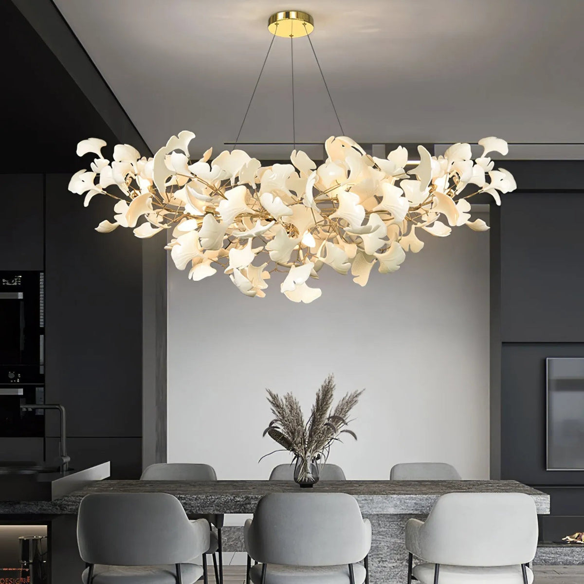 Modern Minimalist Ceramic Ginkgo Leaf Art Chandelier