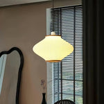 Olivra Fabric Pendant Light with Walnut Wood Accents for Dining and Living Spaces