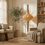 Onion Handwoven Rattan Floor Lamp – Sculptural Natural Fiber Lighting for Living Room & Bedroom