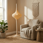 Onion Handwoven Rattan Floor Lamp – Sculptural Natural Fiber Lighting for Living Room & Bedroom