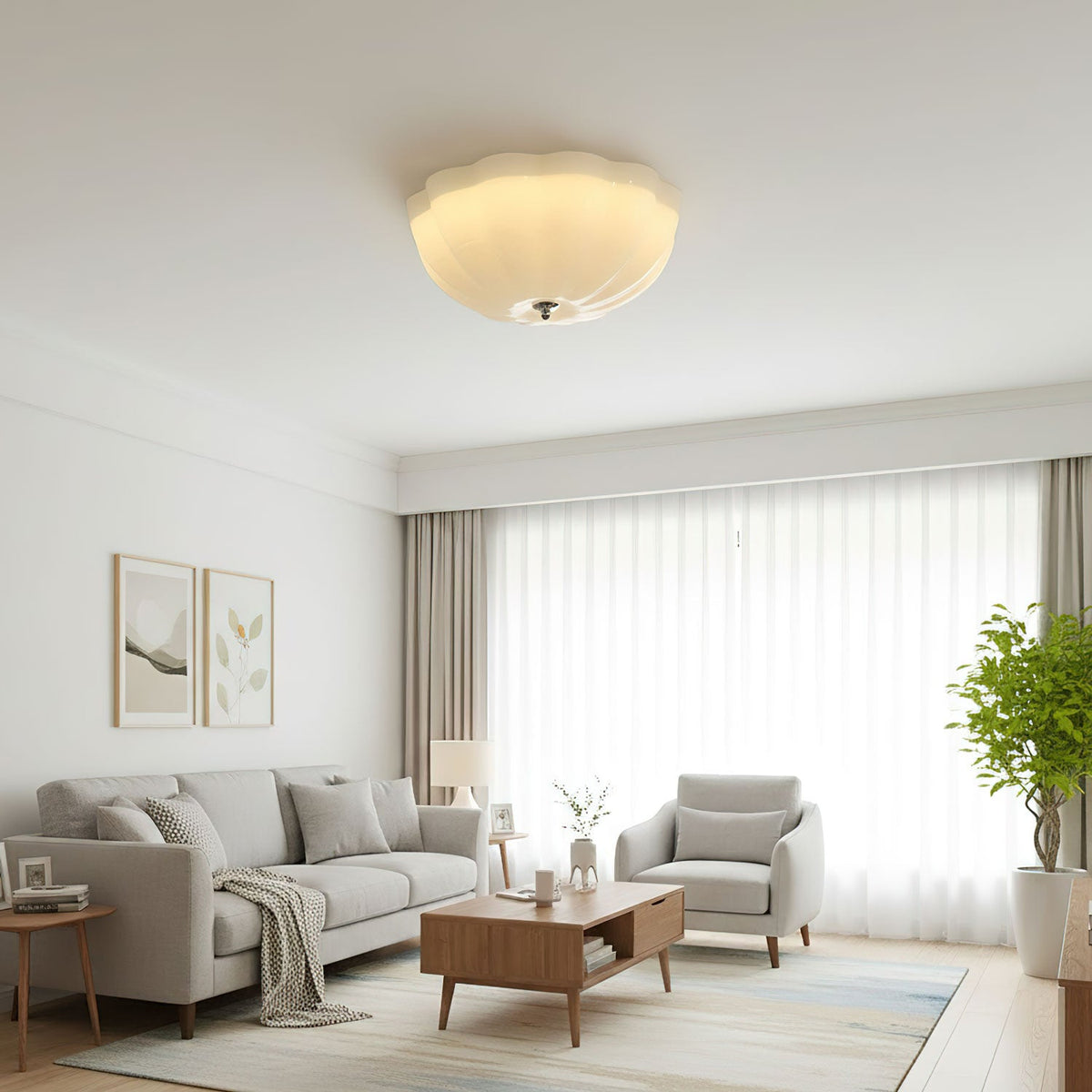 Opal Shell Flush Mount Ceiling Light, Modern Glass LED Ceiling Lamp for Living Room and Bedroom
