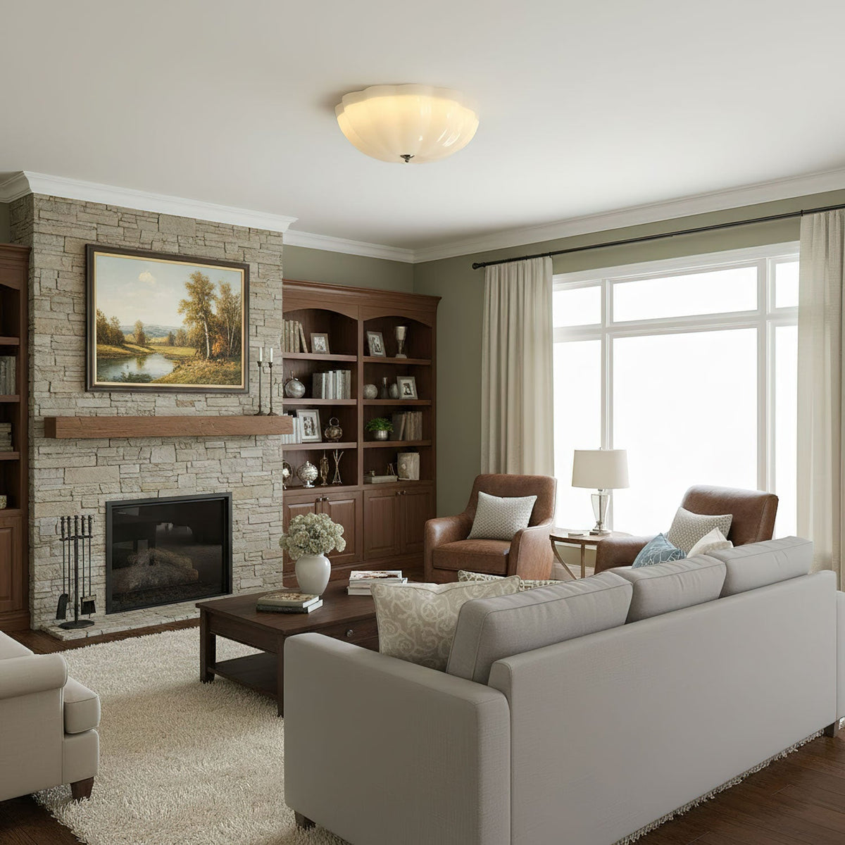 Opal Shell Flush Mount Ceiling Light, Modern Glass LED Ceiling Lamp for Living Room and Bedroom
