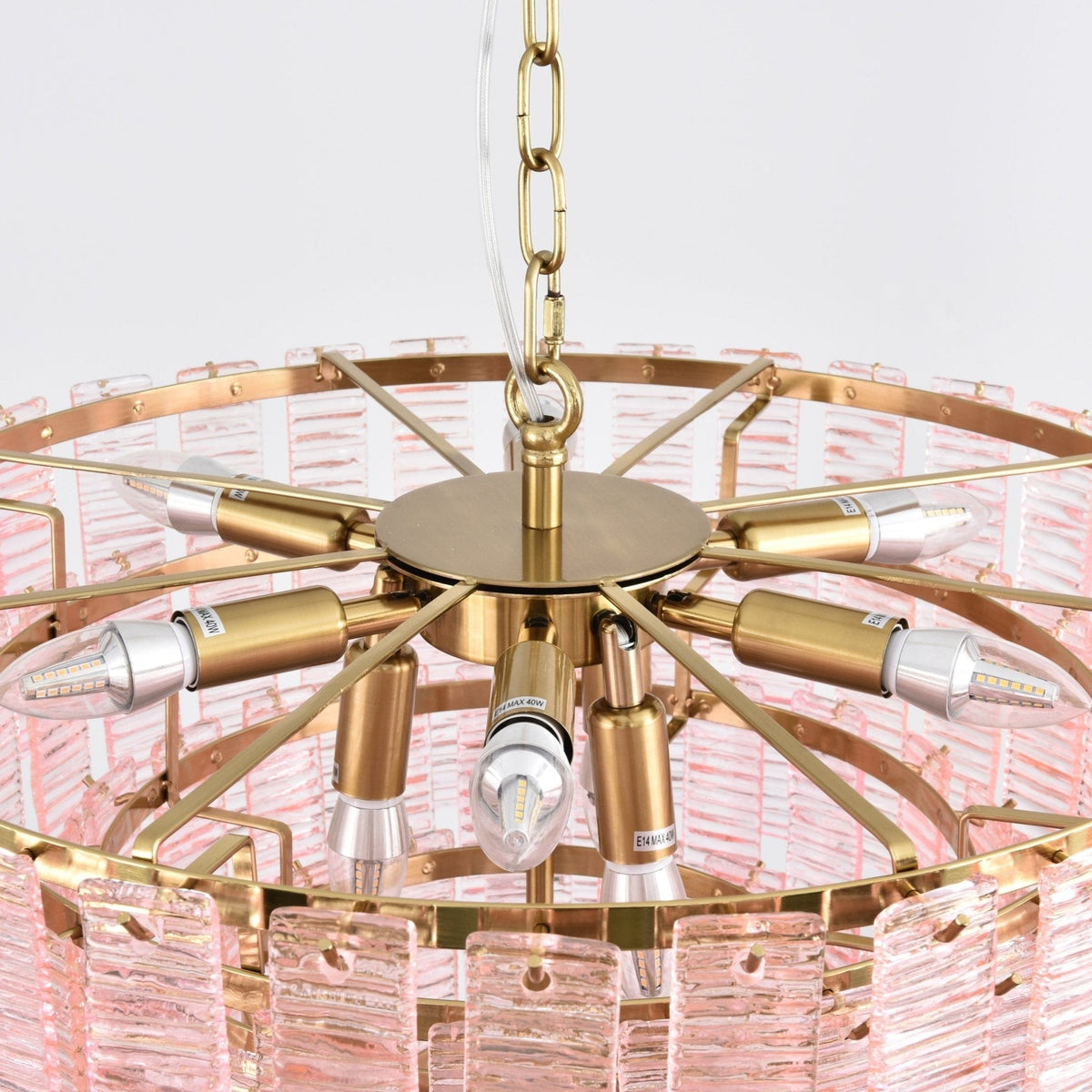 Opalora Pink Glass Chandelier | Murano-Style Gold Accent Lighting