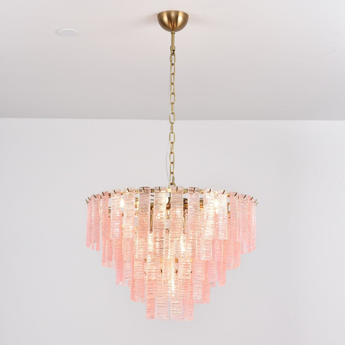 Opalora Pink Glass Chandelier | Murano-Style Gold Accent Lighting