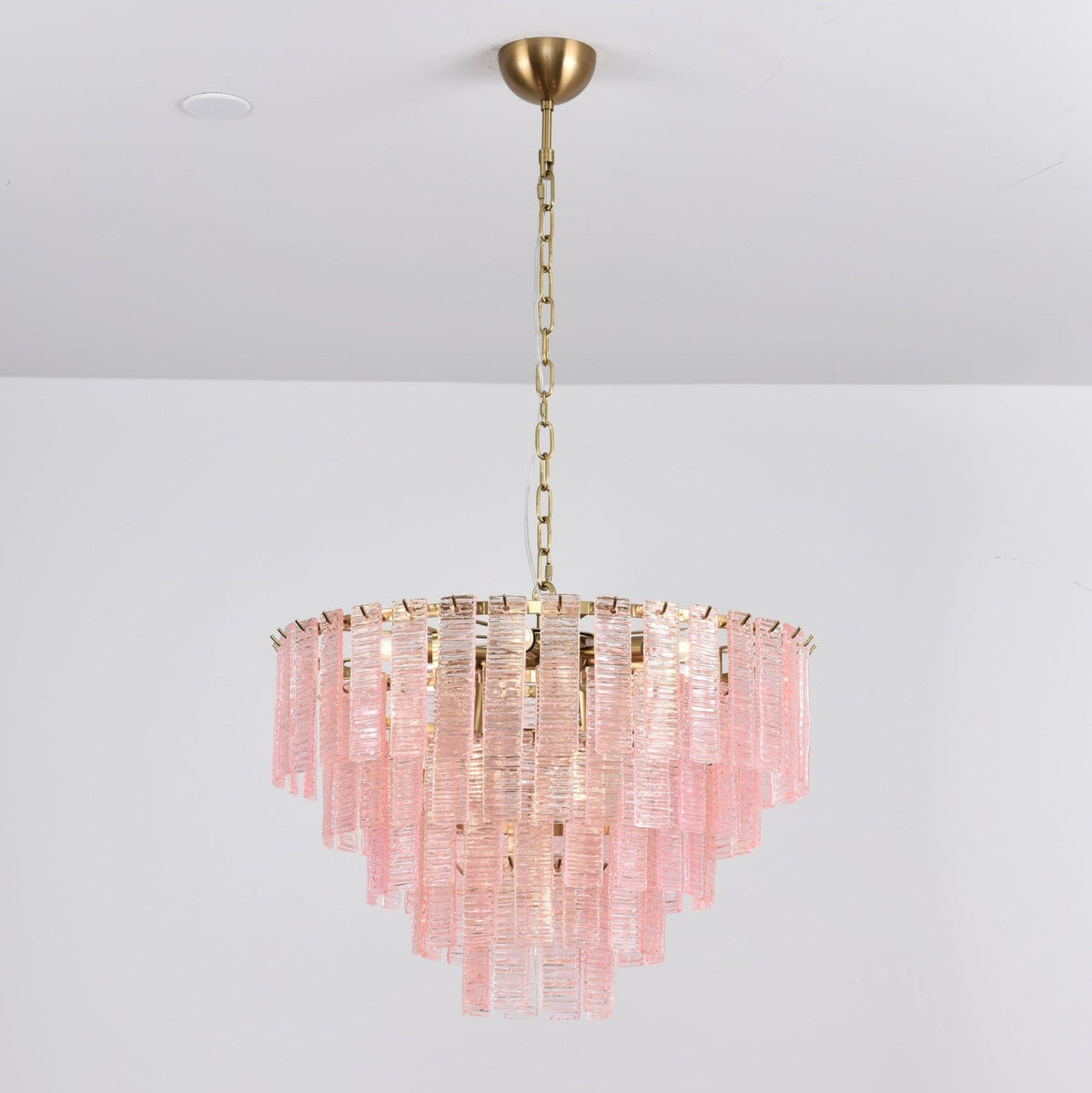 Opalora Pink Glass Chandelier | Murano-Style Gold Accent Lighting