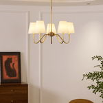 Opaluxe Brass Chandelier – Six-Light Designer Ceiling Light with Fabric Shades