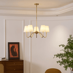 Opaluxe Brass Chandelier – Six-Light Designer Ceiling Light with Fabric Shades