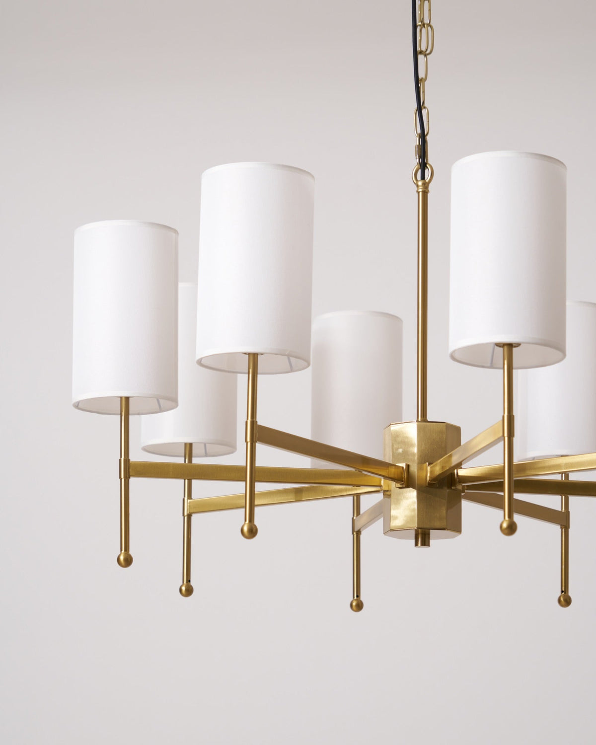Brass Chandelier with Fabric Shades – Modern Luxury Lighting for Dining and Living Rooms