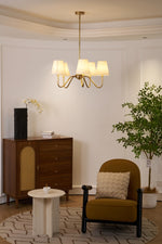 Opaluxe Brass Chandelier – Six-Light Designer Ceiling Light with Fabric Shades