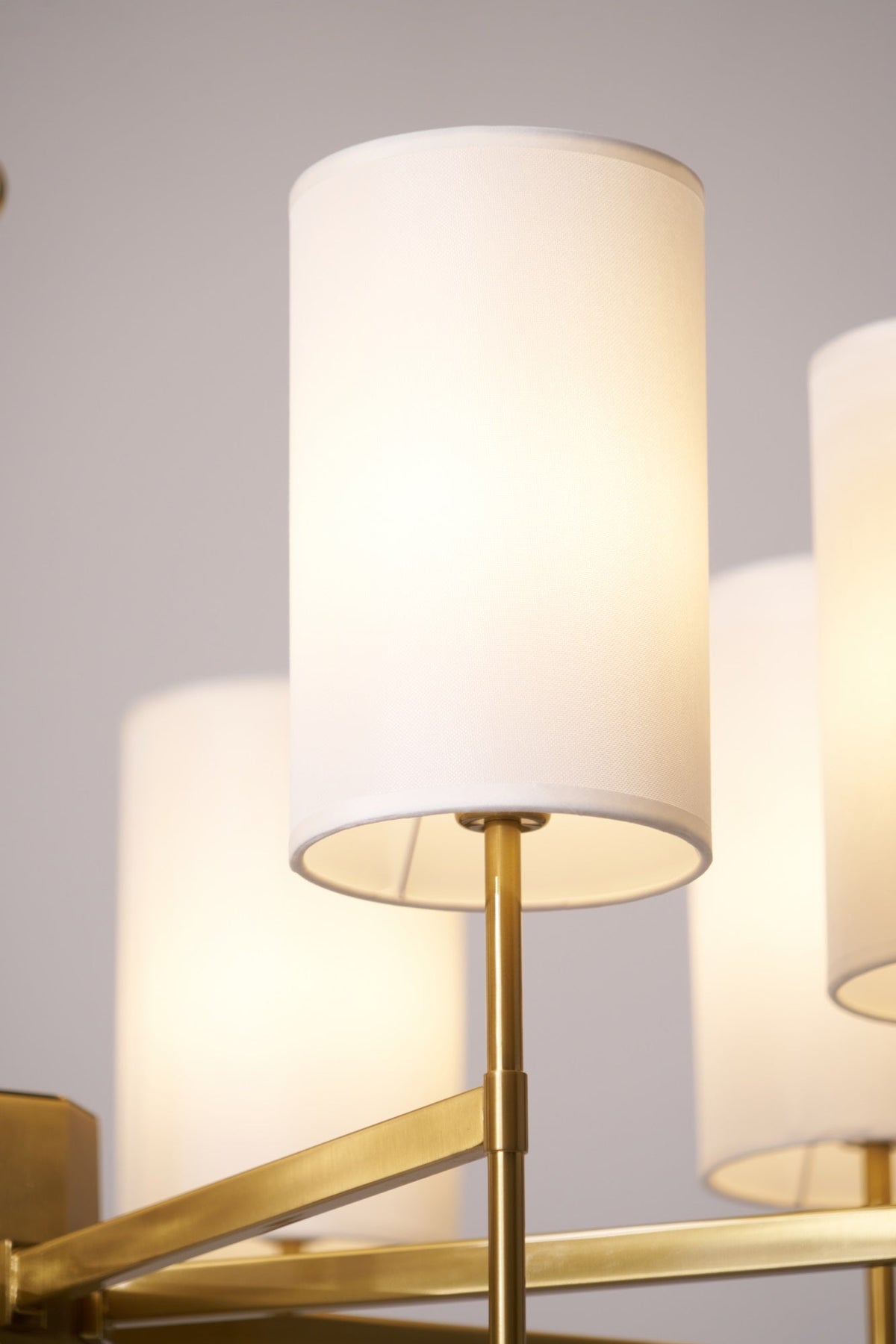 Brass Chandelier with Fabric Shades – Modern Luxury Lighting for Dining and Living Rooms