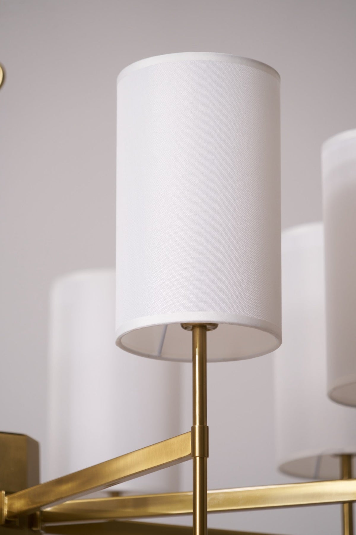 Brass Chandelier with Fabric Shades – Modern Luxury Lighting for Dining and Living Rooms