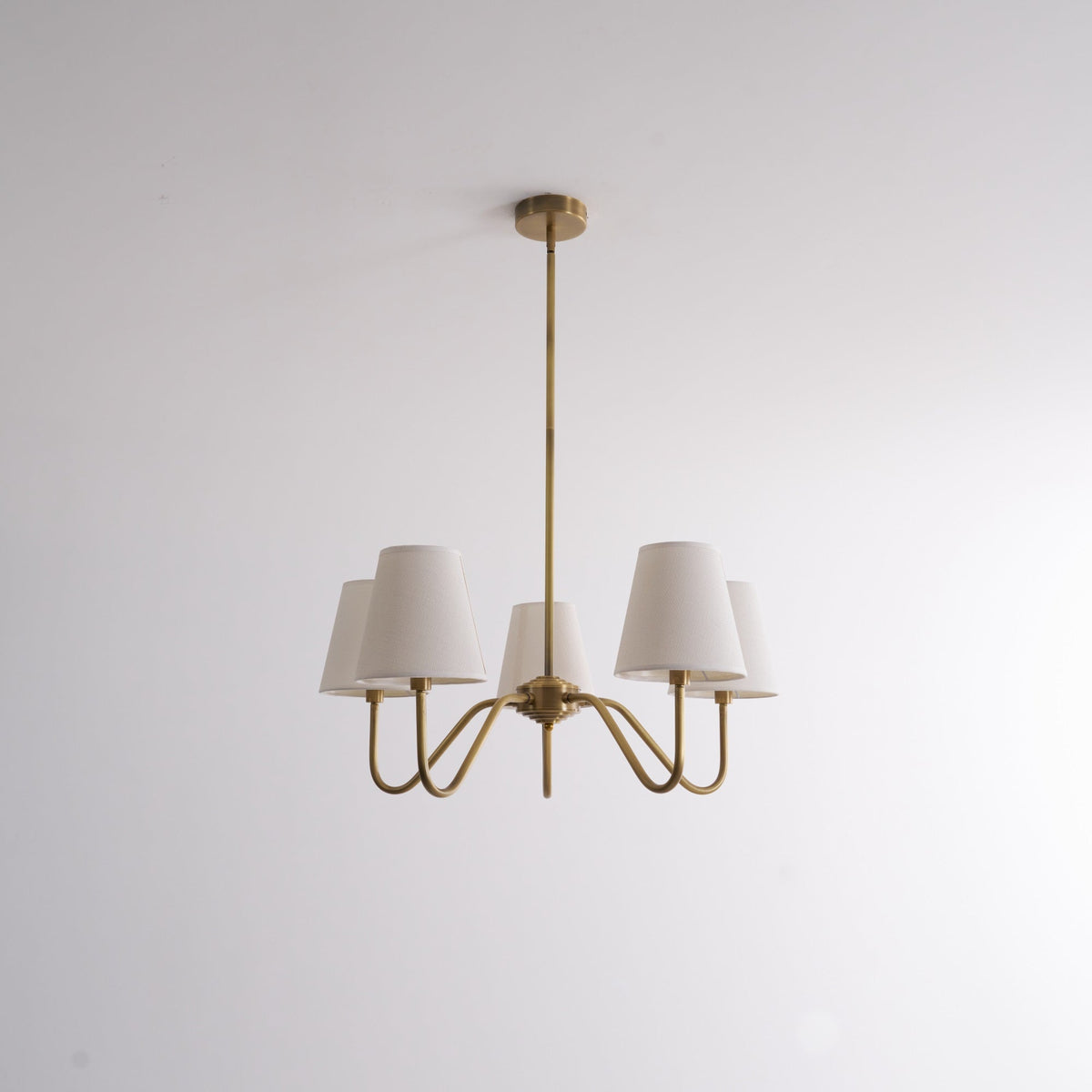 Opaluxe Brass Chandelier – Six-Light Designer Ceiling Light with Fabric Shades