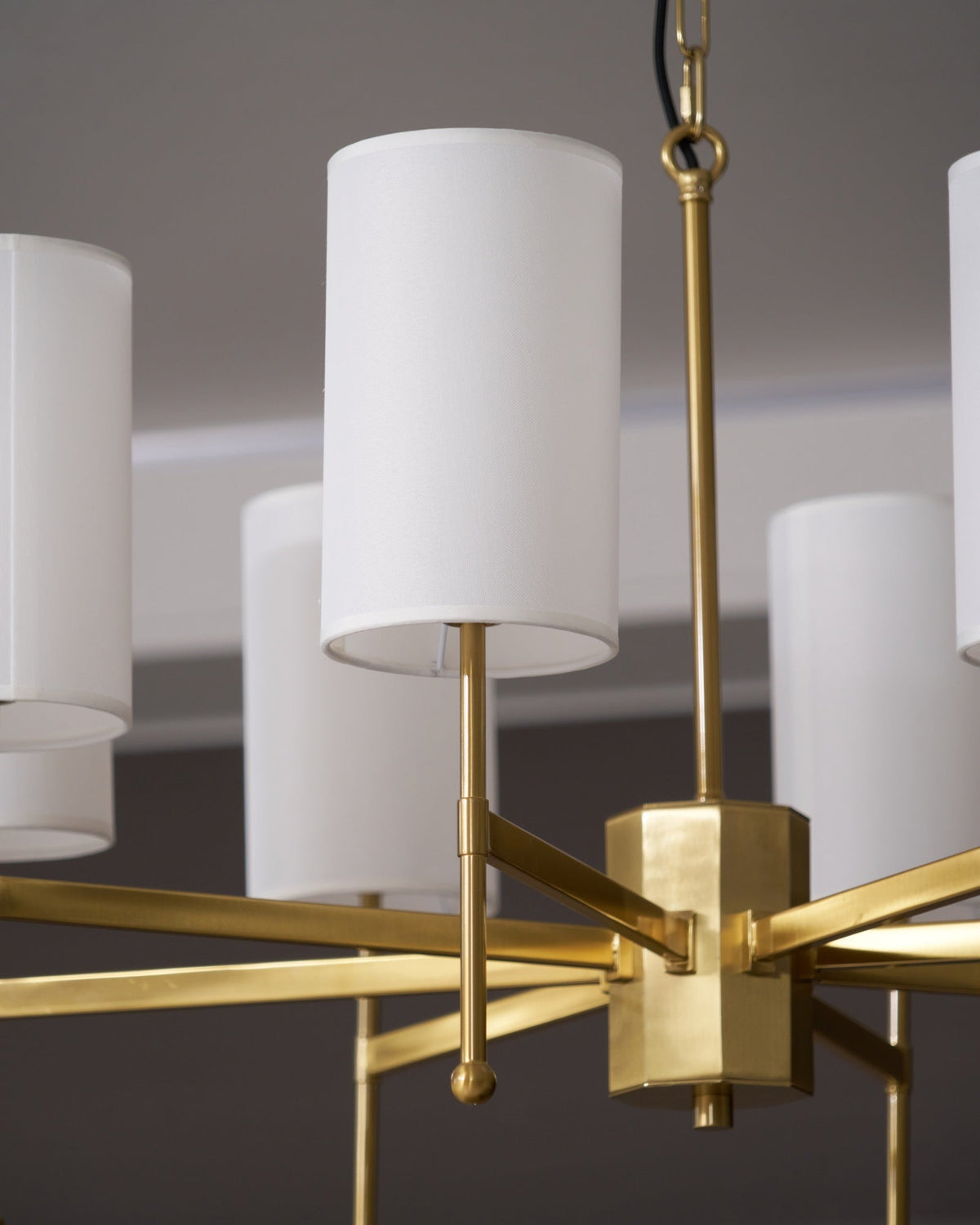 Brass Chandelier with Fabric Shades – Modern Luxury Lighting for Dining and Living Rooms