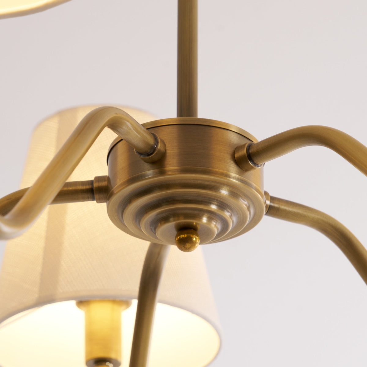 Opaluxe Brass Chandelier – Six-Light Designer Ceiling Light with Fabric Shades