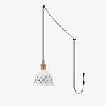 Artisan Ceramic Pendant Light with Brass Accents, Handwoven Openwork Shade