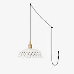 Artisan Ceramic Pendant Light with Brass Accents, Handwoven Openwork Shade
