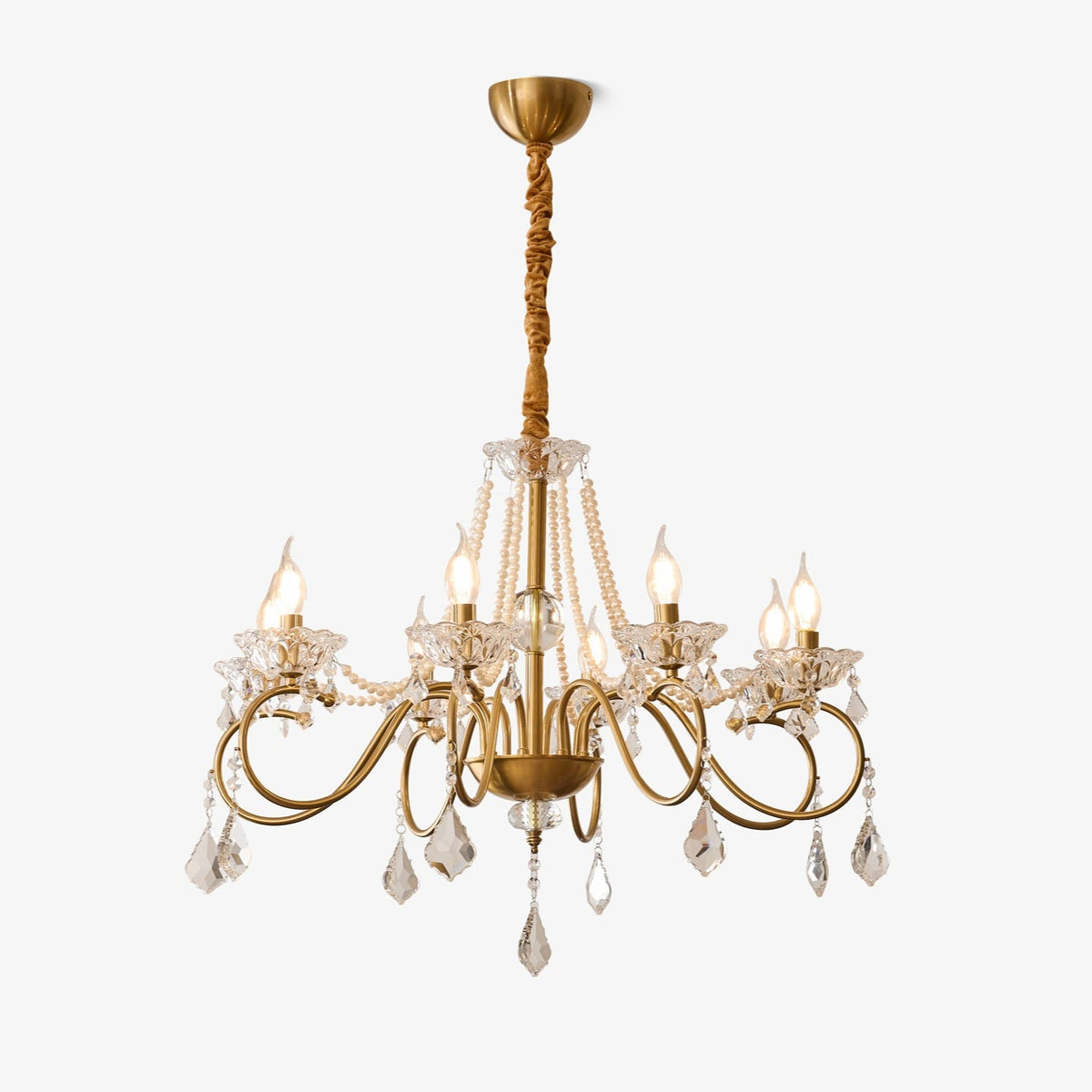 Opulent Pearl Crystal Chandelier with Copper Accents for Elegant Interiors