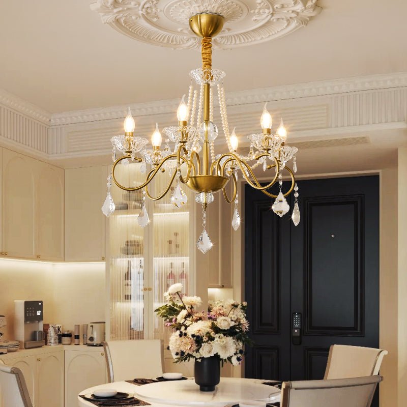 Opulent Pearl Crystal Chandelier with Copper Accents for Elegant Interiors