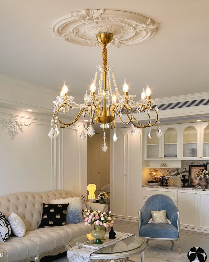 Opulent Pearl Crystal Chandelier with Copper Accents for Elegant Interiors