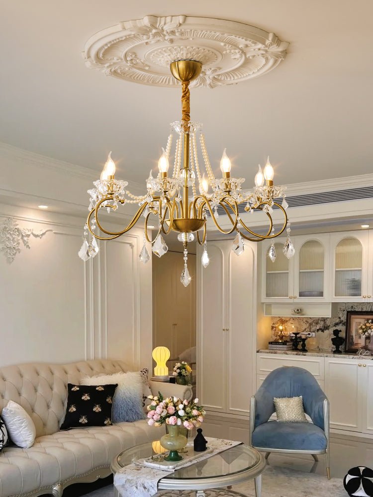Opulent Pearl Crystal Chandelier with Copper Accents for Elegant Interiors