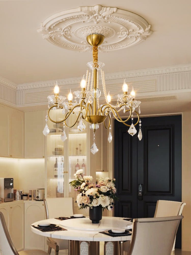 Opulent Pearl Crystal Chandelier with Copper Accents for Elegant Interiors