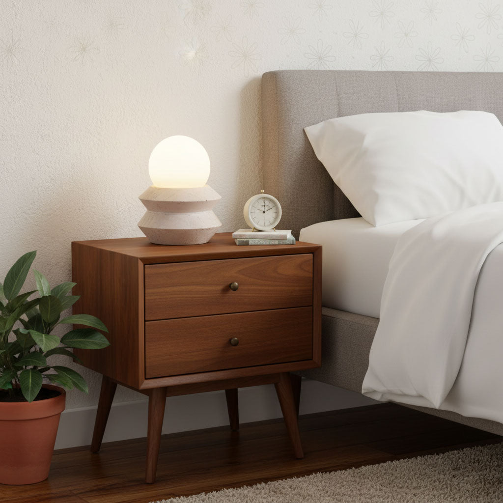 Ora Lithos Portable Table Lamp in Travertine with Opal Glass Shade