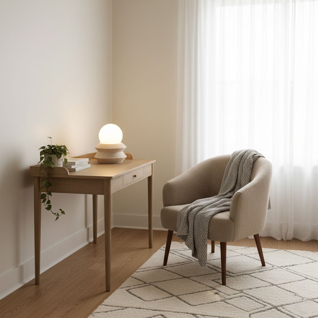 Ora Lithos Portable Table Lamp in Travertine with Opal Glass Shade