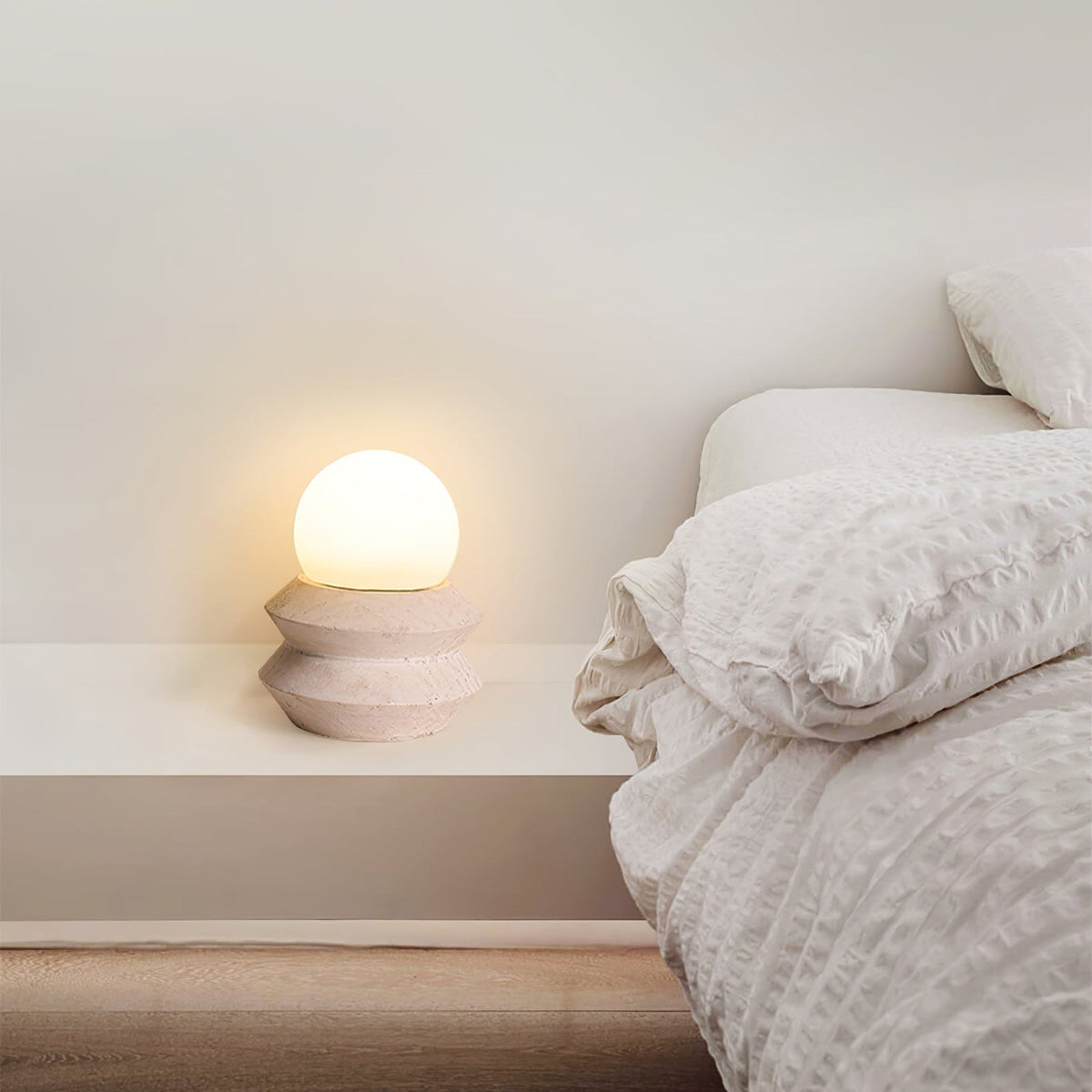 Ora Lithos Portable Table Lamp in Travertine with Opal Glass Shade