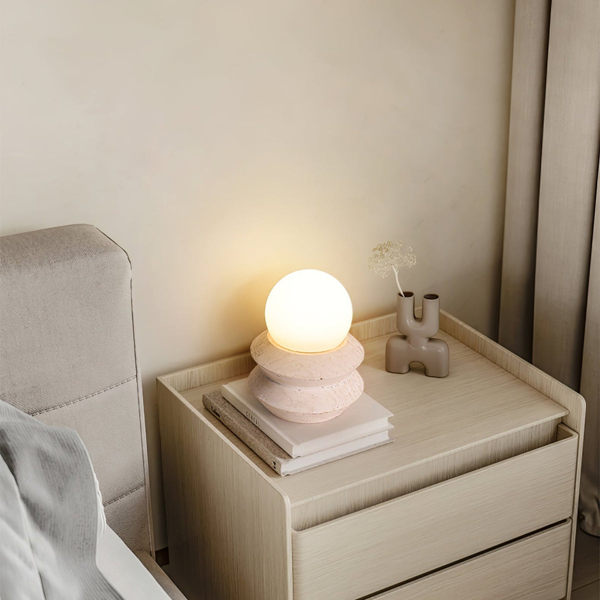Ora Lithos Portable Table Lamp in Travertine with Opal Glass Shade