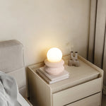 Ora Lithos Portable Table Lamp in Travertine with Opal Glass Shade