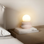 Ora Lithos Portable Table Lamp in Travertine with Opal Glass Shade