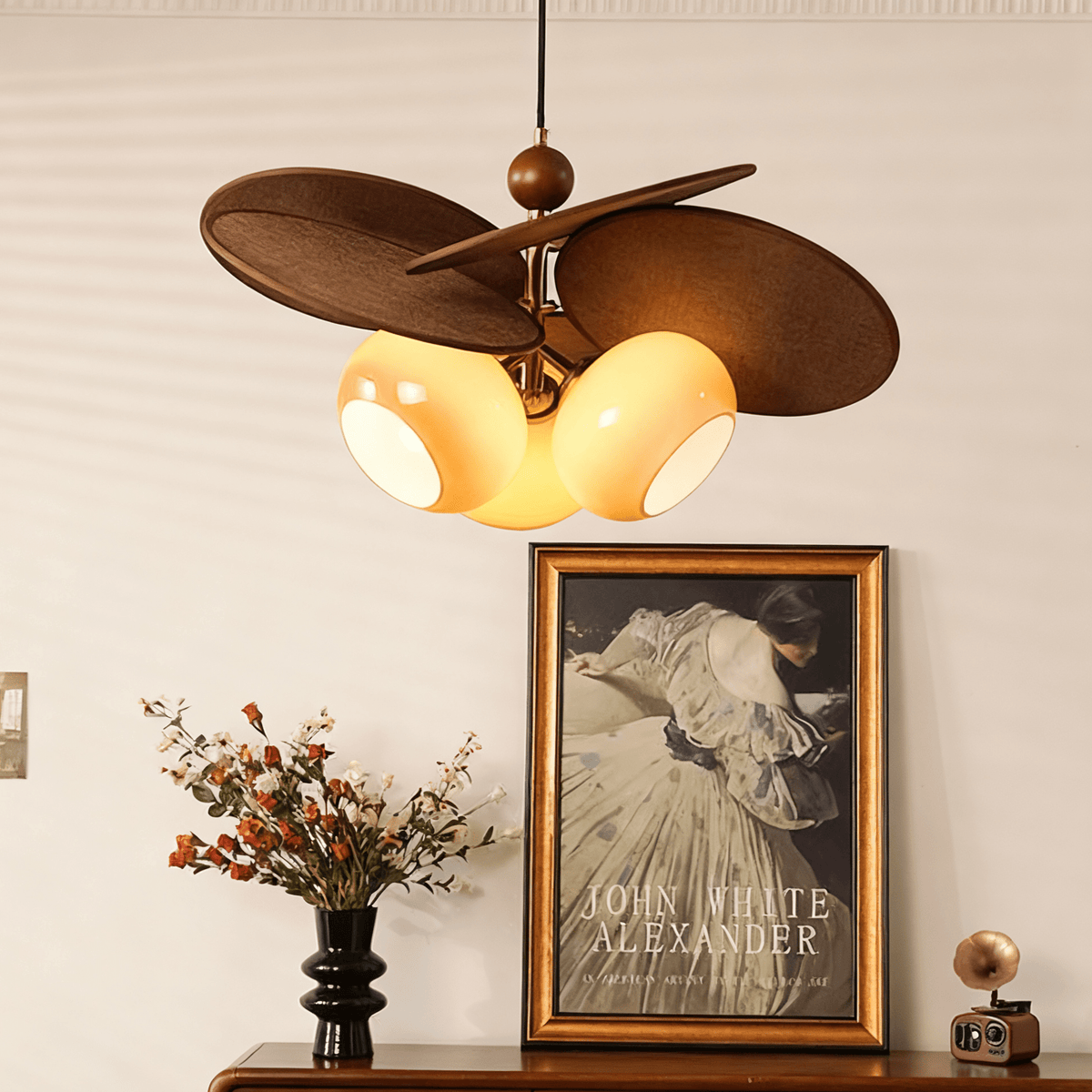 Orabel Ember Chandelier – Modern Walnut & Glass Pendant Light