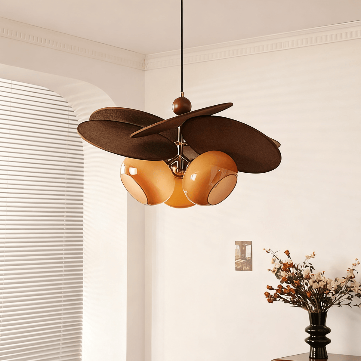 Orabel Ember Chandelier – Modern Walnut & Glass Pendant Light