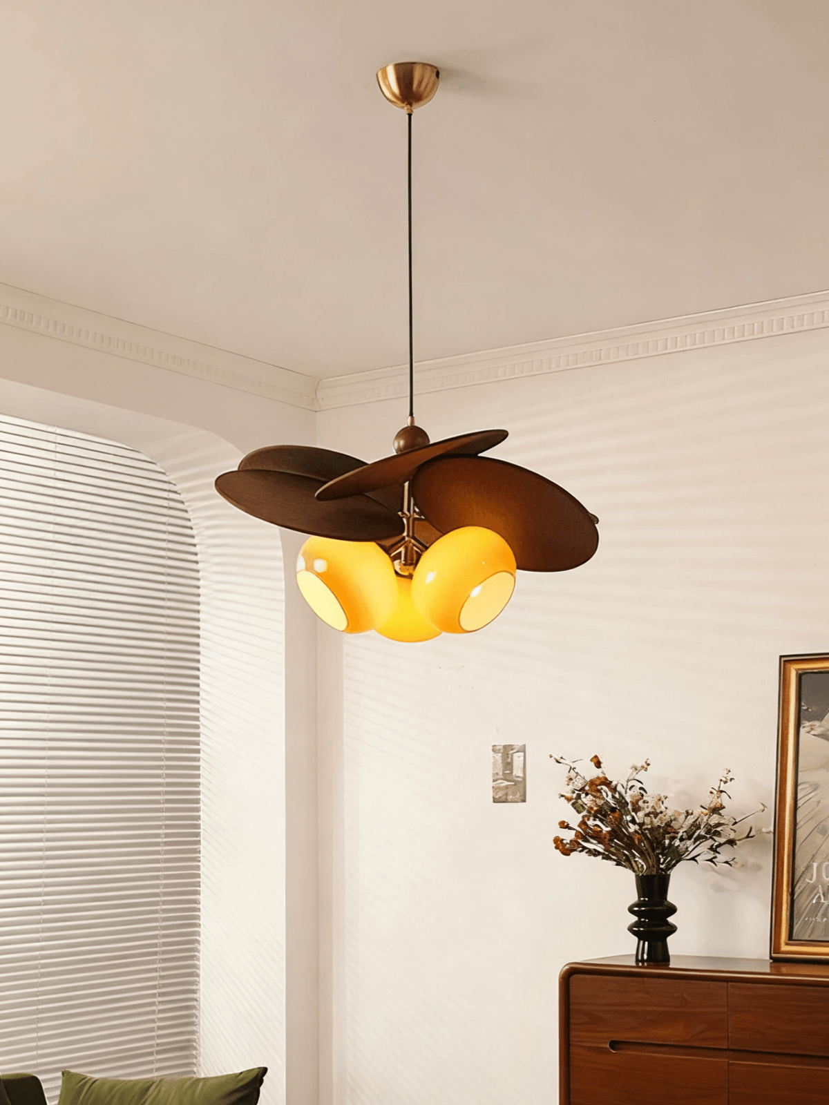 Orabel Ember Chandelier – Modern Walnut & Glass Pendant Light