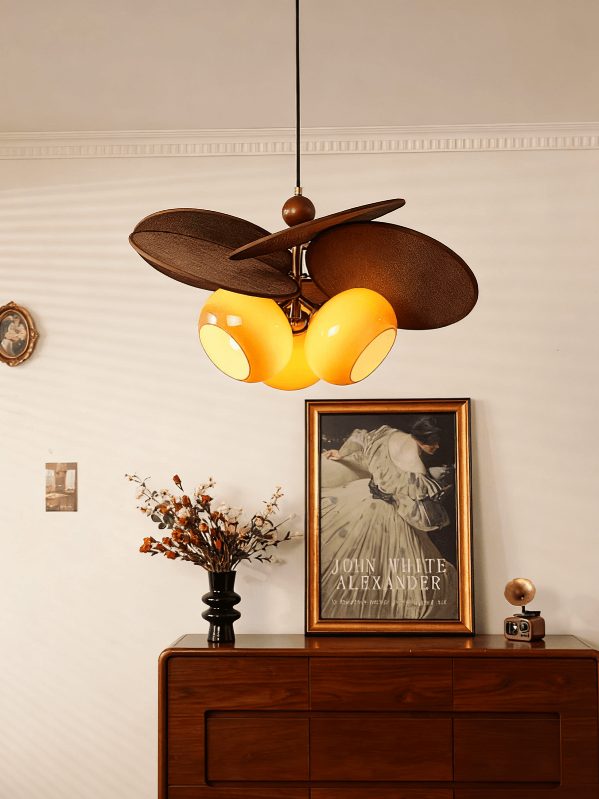 Orabel Ember Chandelier – Modern Walnut & Glass Pendant Light
