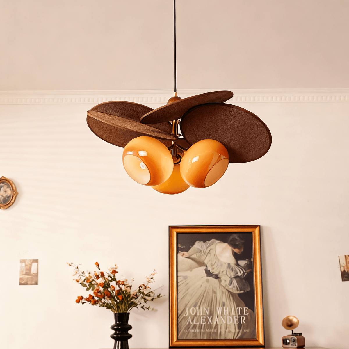 Orabel Ember Chandelier – Modern Walnut & Glass Pendant Light
