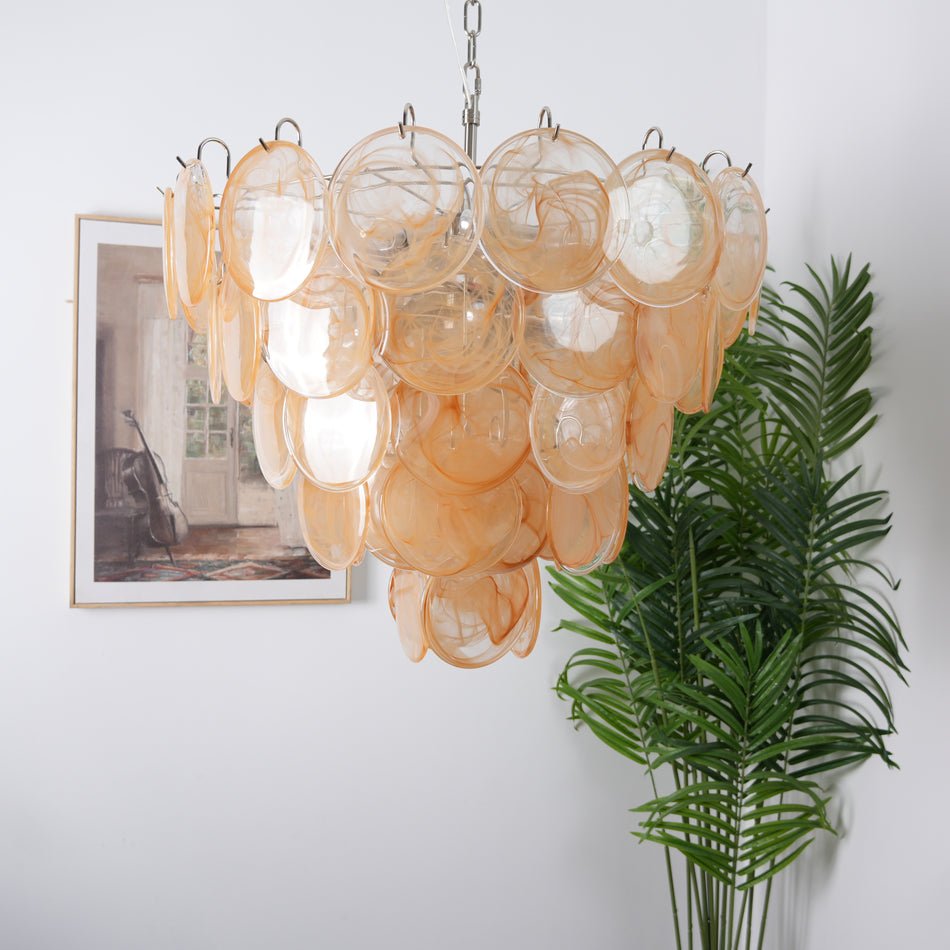 Aurora Orange Glass Disc Chandelier – Modern Murano-Inspired Pendant Light