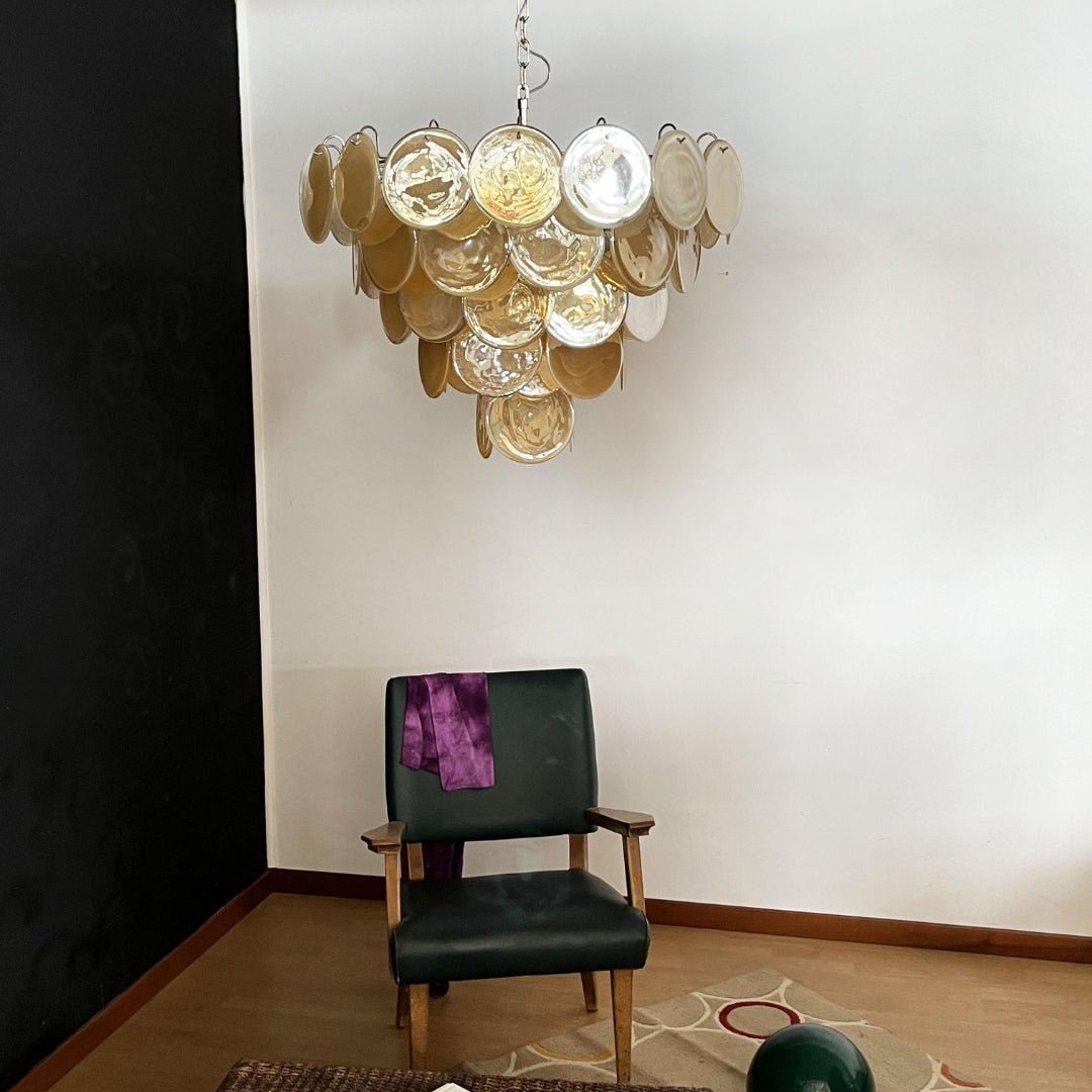 Aurora Orange Glass Disc Chandelier – Modern Murano-Inspired Pendant Light