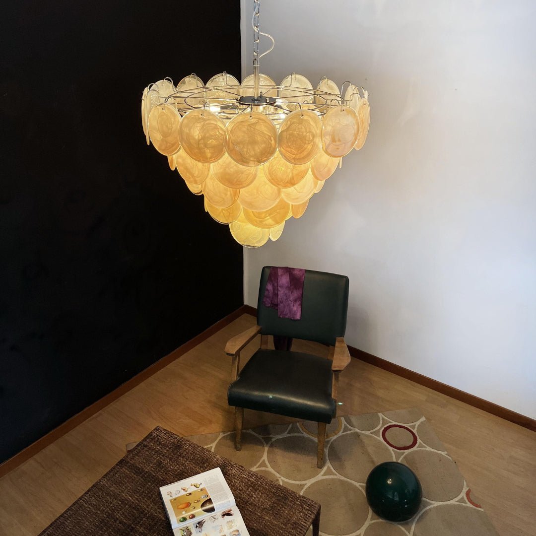 Aurora Orange Glass Disc Chandelier – Modern Murano-Inspired Pendant Light