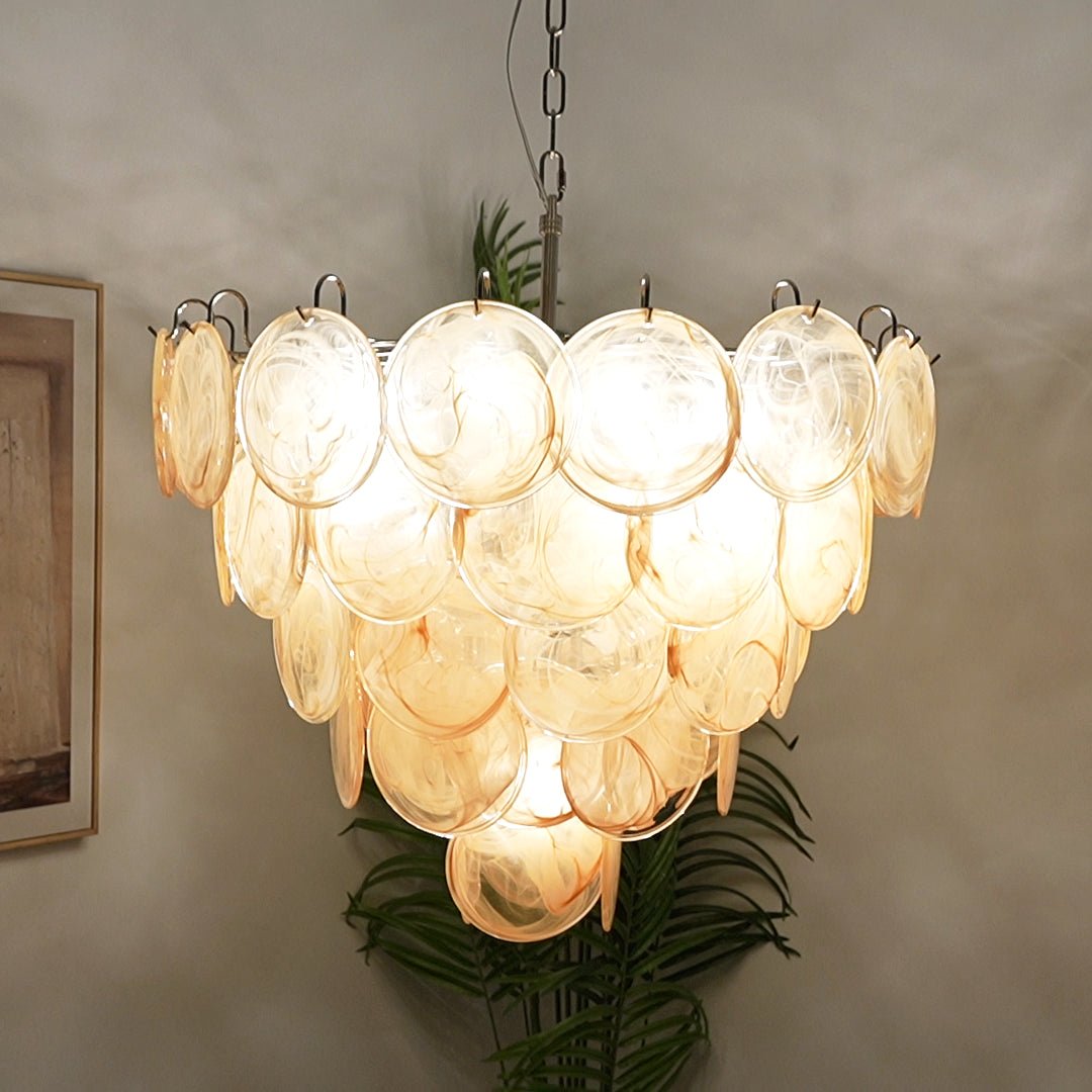Aurora Orange Glass Disc Chandelier – Modern Murano-Inspired Pendant Light