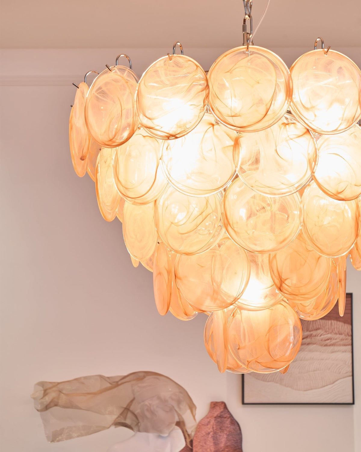 Aurora Orange Glass Disc Chandelier – Modern Murano-Inspired Pendant Light