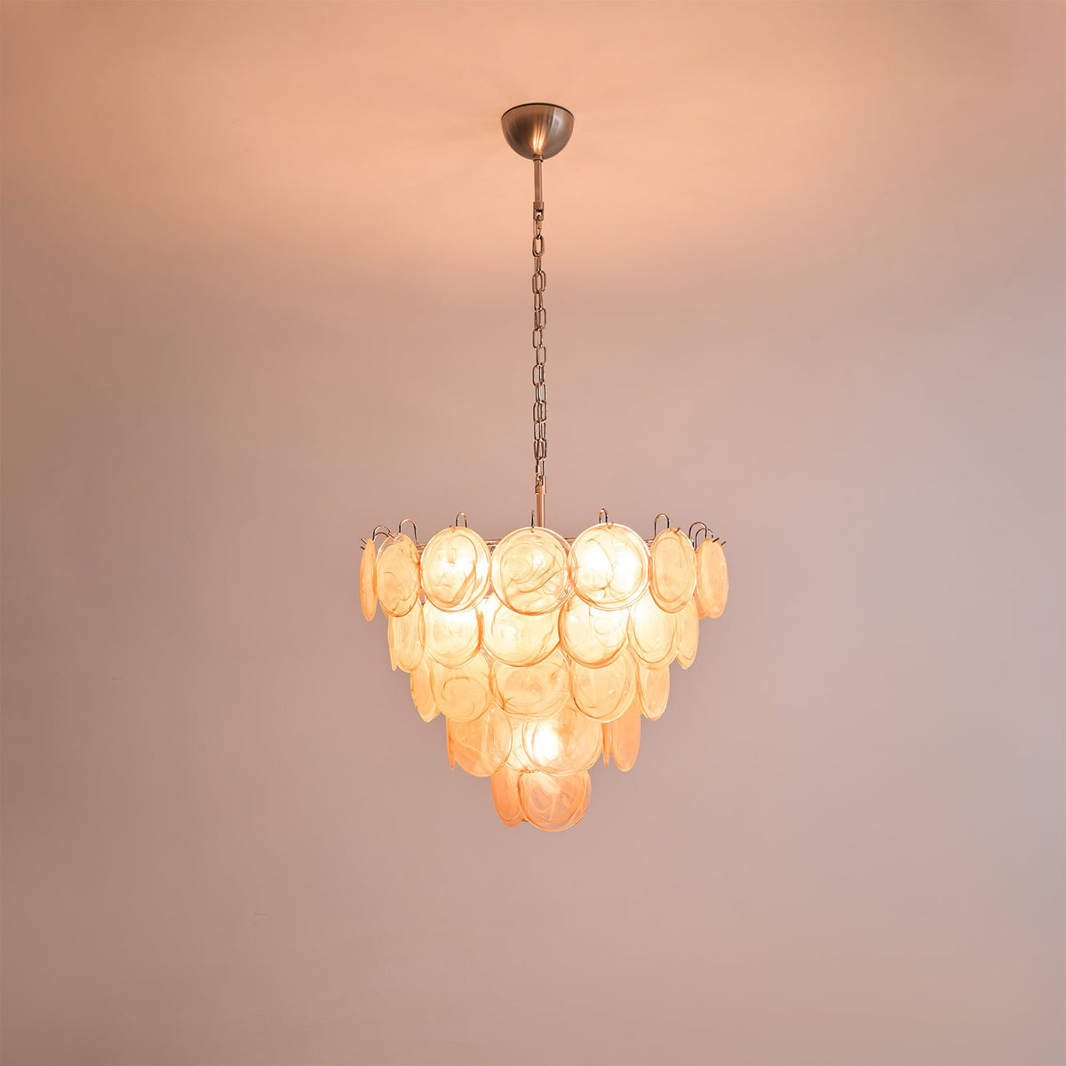 Aurora Orange Glass Disc Chandelier – Modern Murano-Inspired Pendant Light
