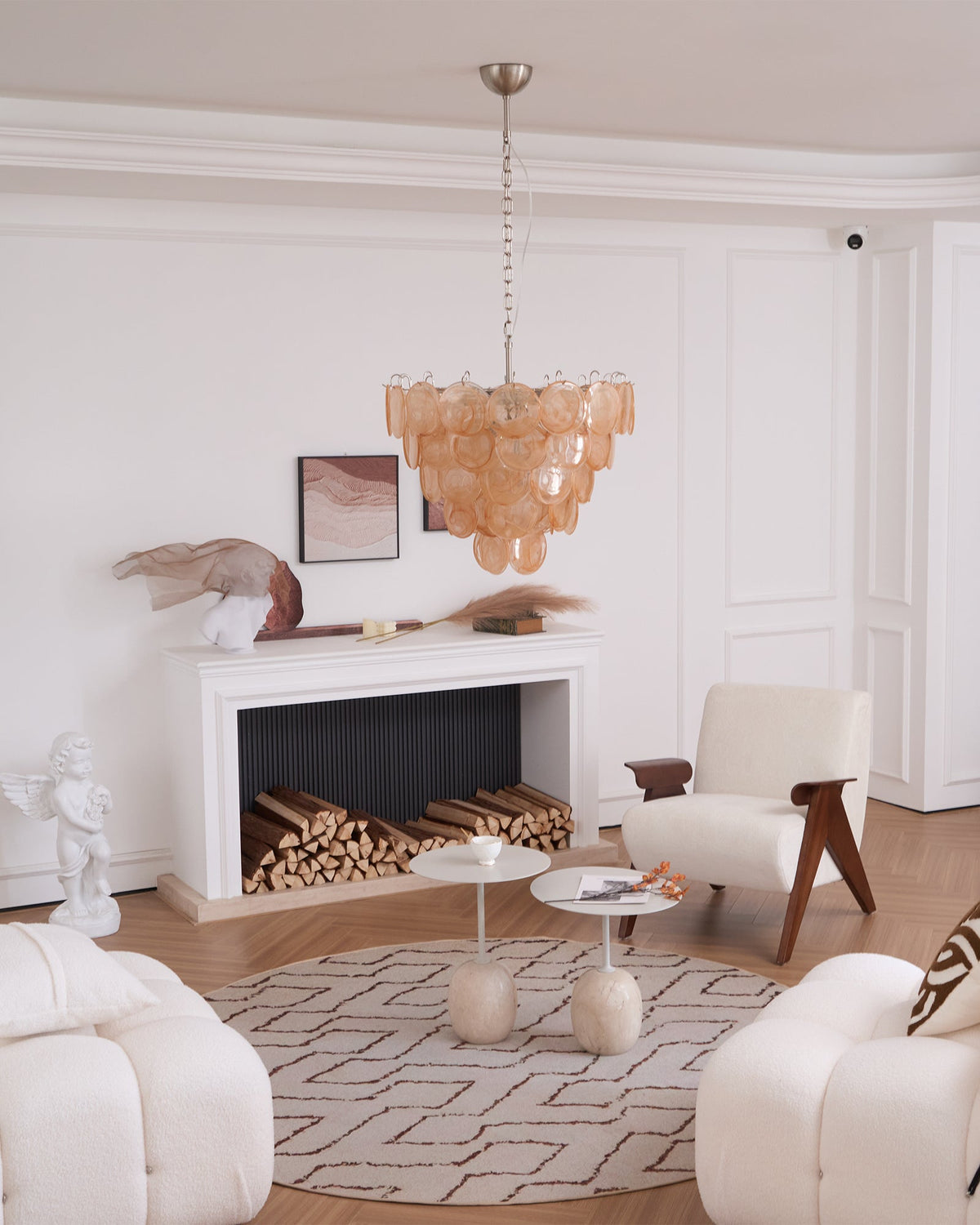 Aurora Orange Glass Disc Chandelier – Modern Murano-Inspired Pendant Light