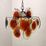 Mazzega Vistosi Style Hand-Blown Amber Glass Chandelier in Nickel