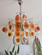 Mazzega Vistosi Style Hand-Blown Amber Glass Chandelier in Nickel