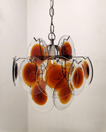 Mazzega Vistosi Style Hand-Blown Amber Glass Chandelier in Nickel